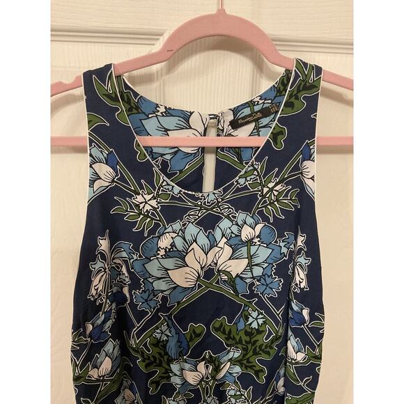 Massimo Dutti Navy Blue Botanical Floral Scoop Neck Shift Dress, 4 - Picture 7 of 12